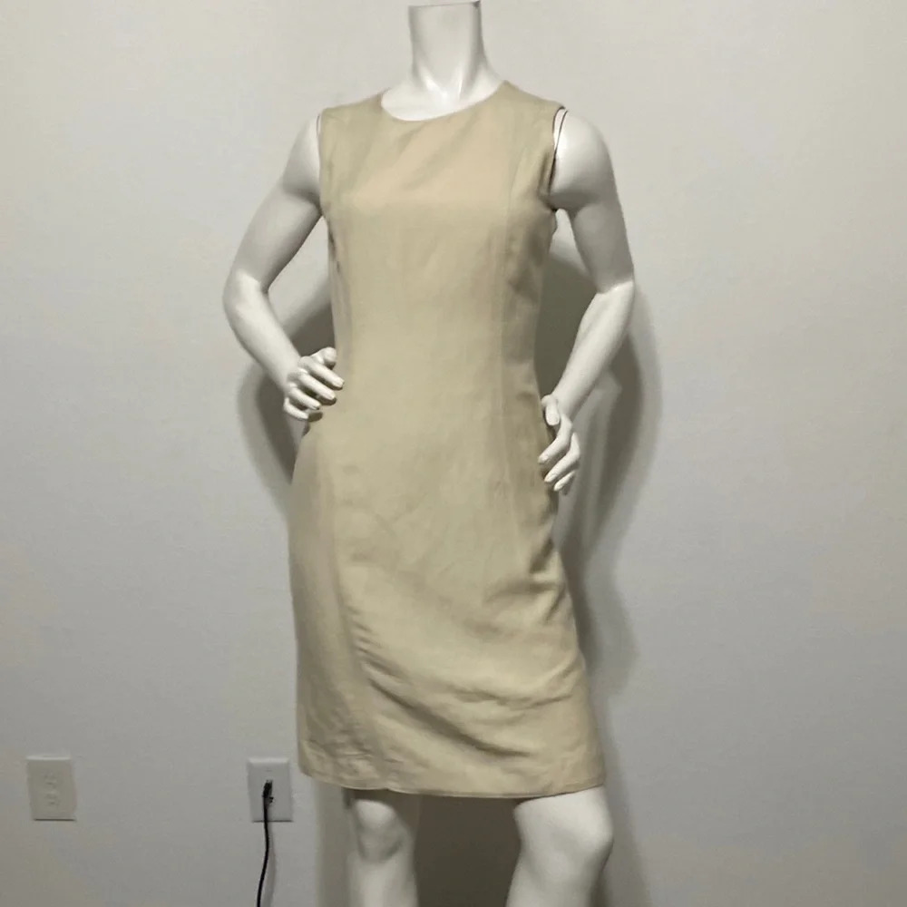 Calvin Klein Linen Blend Cream Sleeveless Sheath Dress Size 2